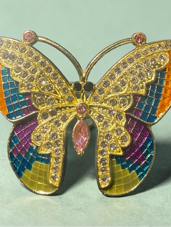 Jewelry - Gold-Tone Multicolor Butterfly Brooch with Pink Crystals